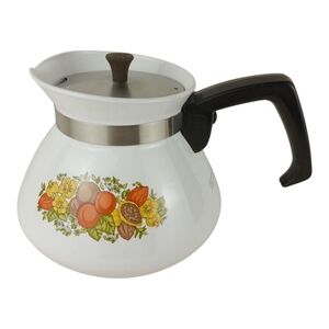 Vintage Corning Ware Spice Of Life Tea Pot 6 Cup Metal Lid